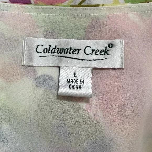 Coldwater Creek Blouse Women's Large Multicolor Floral Ruffle Button Front Shirt - Picture 6 of 9